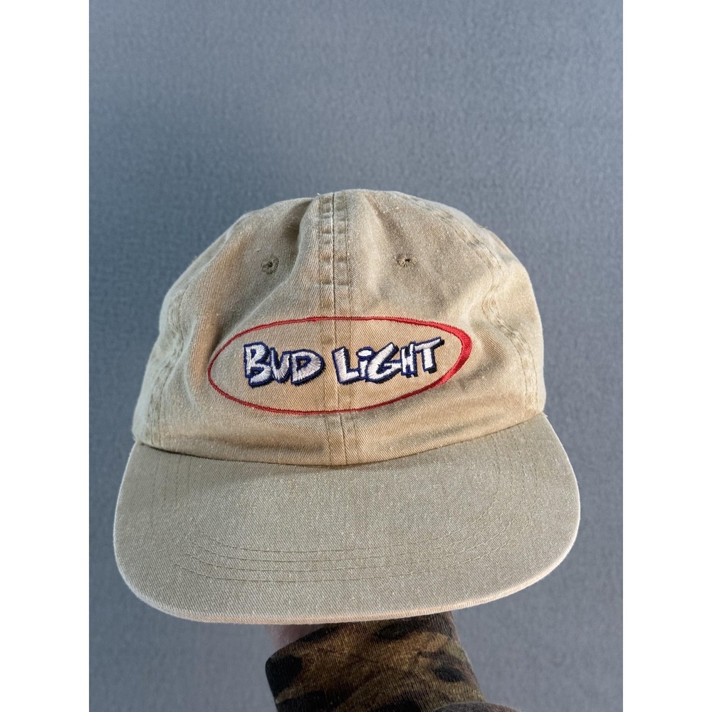Bud Light Cameo Hat Cap Strap Back Mens One Size Beige Twill Embroidered Beer